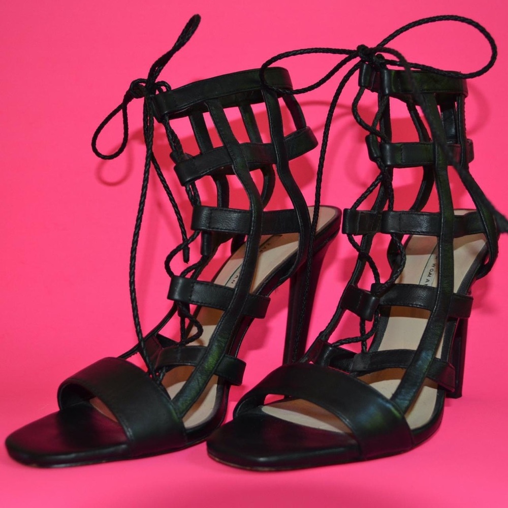Zara black lace up high heels